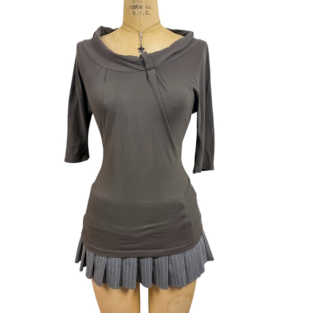 90s Minimalist Brown Cowl Neck Top Draped Tailored Velvet Graham Spencer M